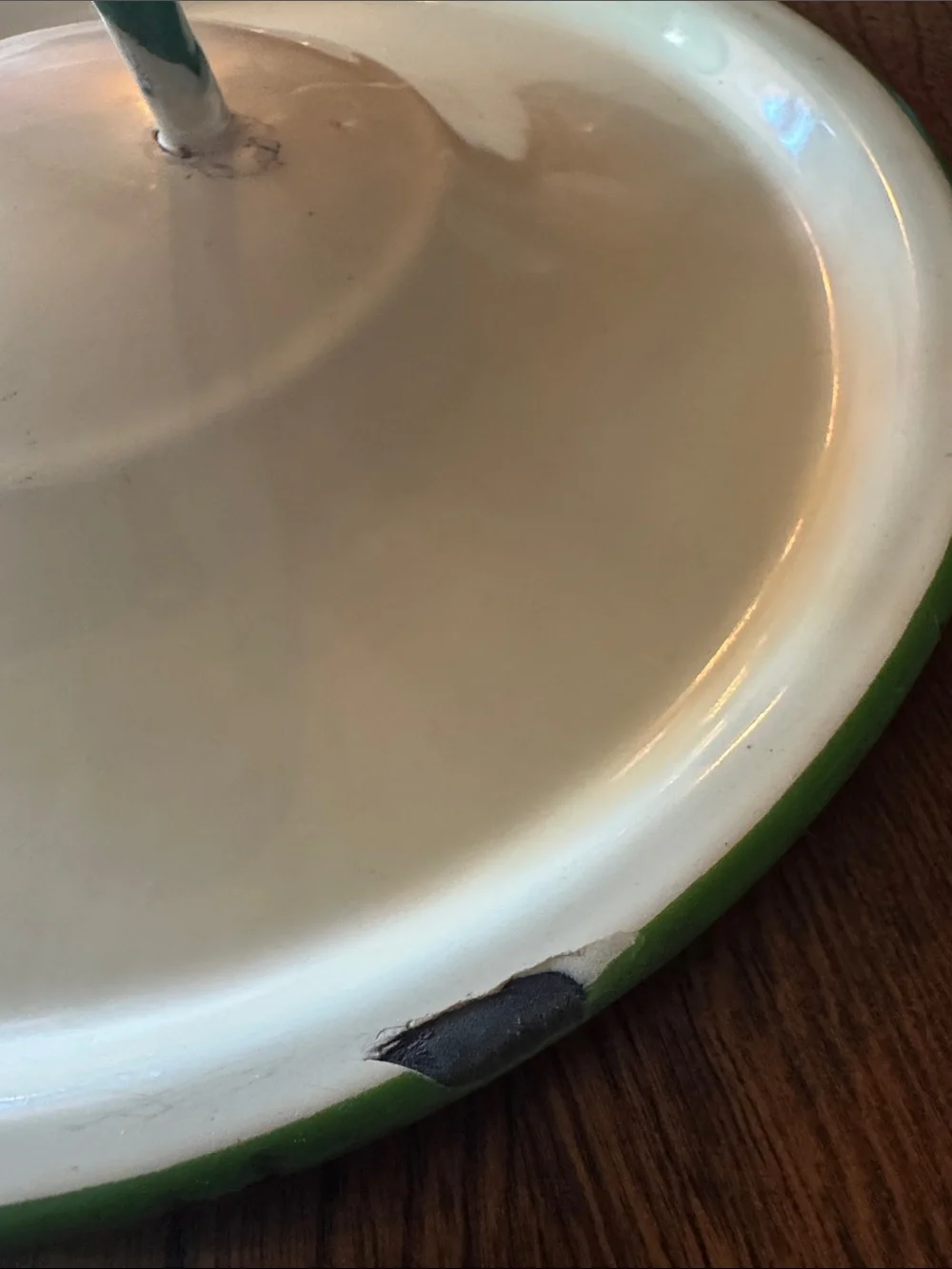 30’s-50’s era Enamel lid only for pan or stockpot in cream and green country MCM